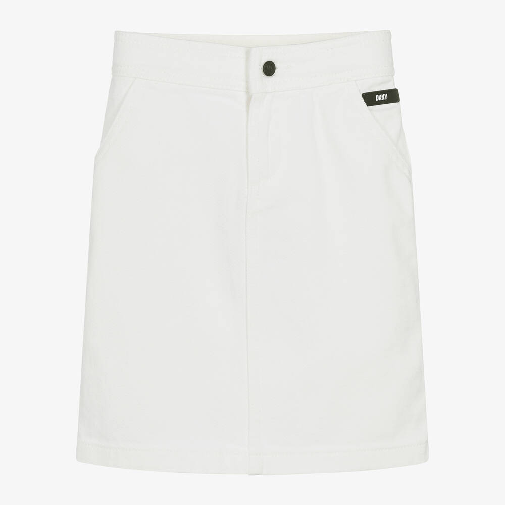DKNY - تنورة ميدي قطن دنيم لون أبيض للبنات | Childrensalon