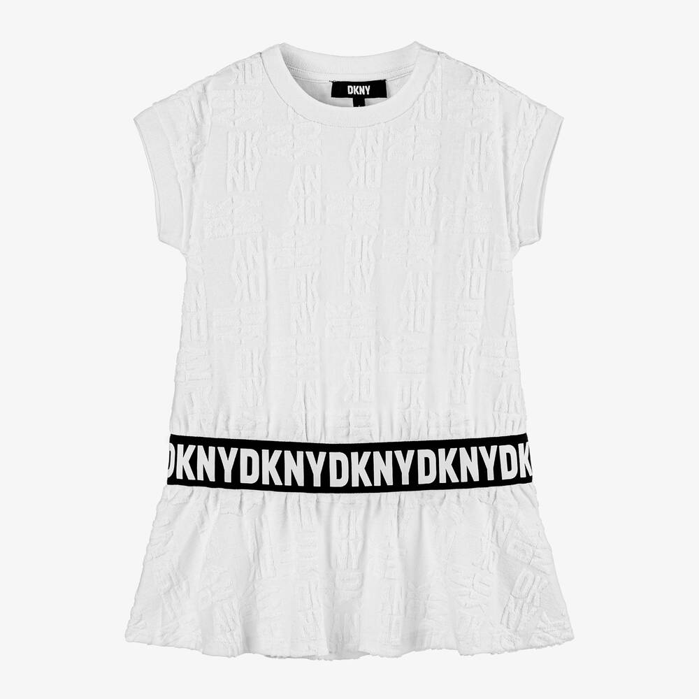 DKNY - فستان قطن جيرسي لون أبيض | Childrensalon