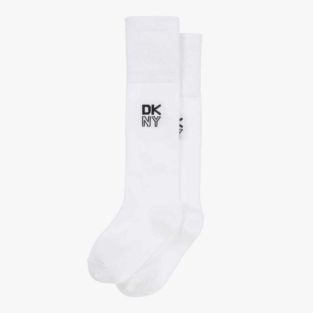 DKNY - Girls White Knee High Socks | Childrensalon