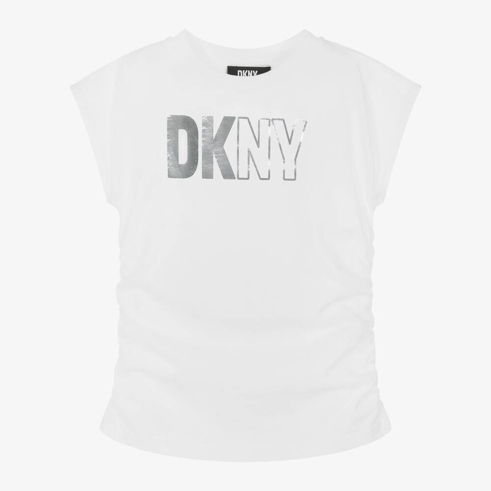 DKNY - Girls White Organic Cotton T-Shirt | Childrensalon