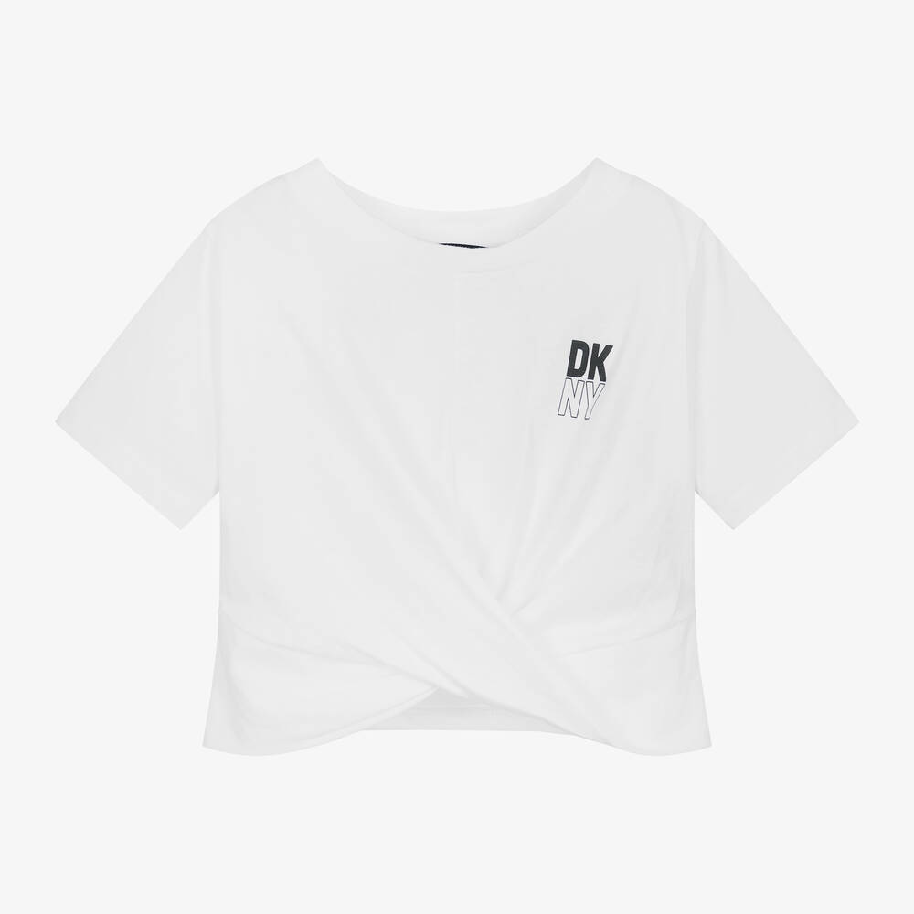 DKNY - Girls White Organic Cotton T-Shirt | Childrensalon