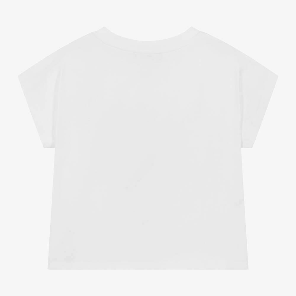 DKNY - Girls White Organic Cotton T-Shirt | Childrensalon