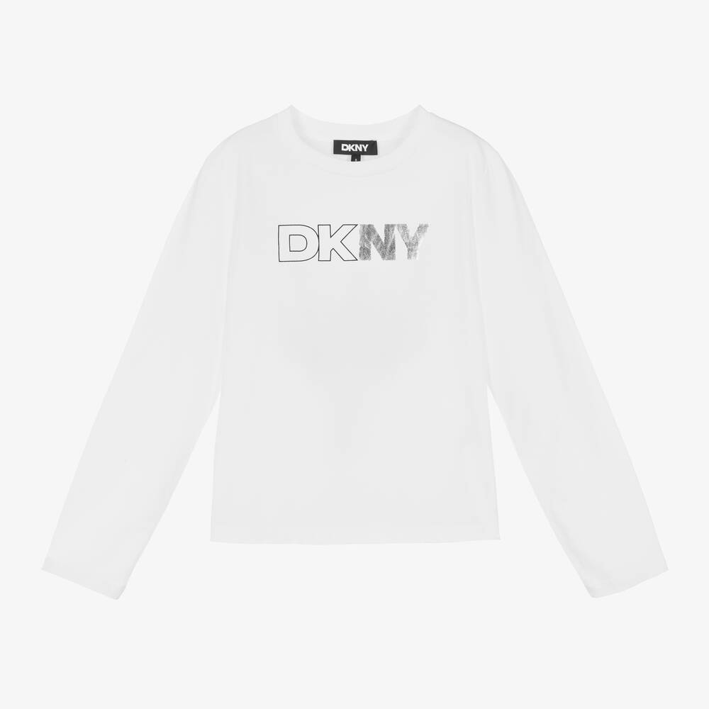 DKNY - Girls White Organic Cotton Top | Childrensalon