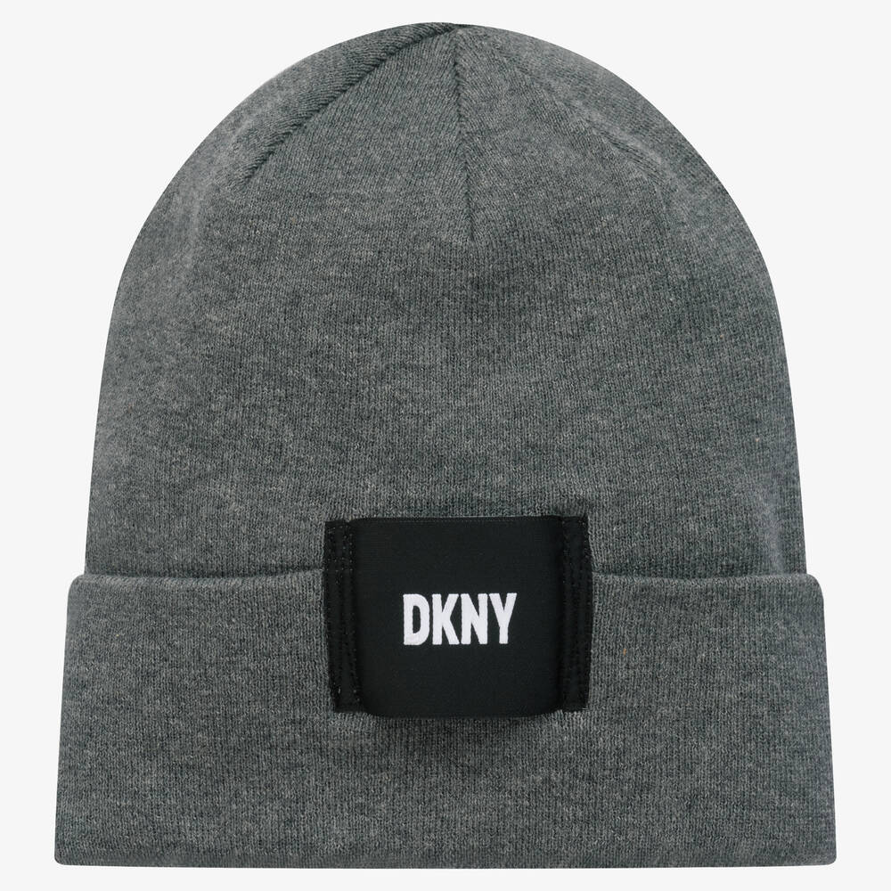 DKNY - Серая шапка-бини с черным логотипом | Childrensalon