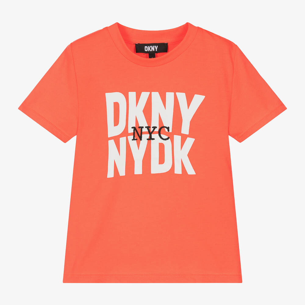 Shop Dkny Neon Orange Cotton Jersey T-shirt