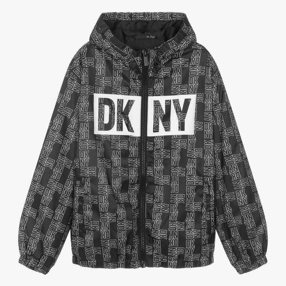 DKNY - جاكيت هودي واقي من الرياح لون أسود تينز | Childrensalon