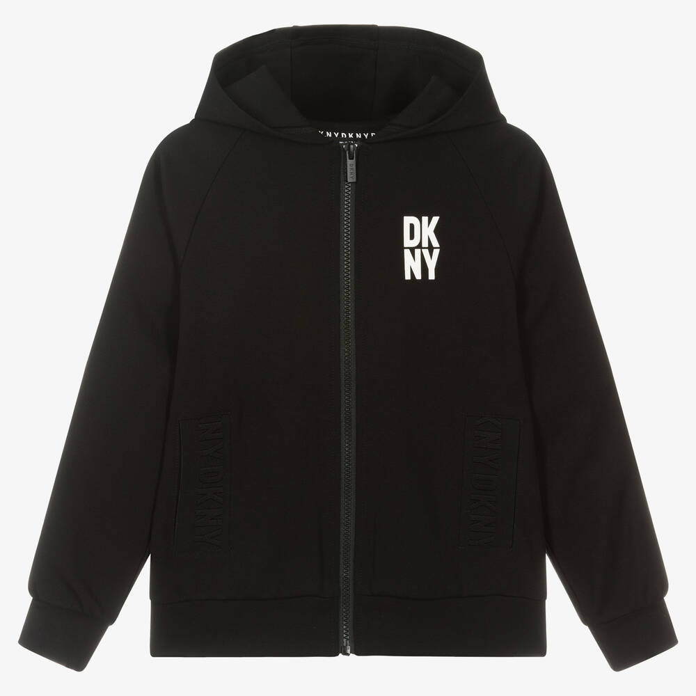 DKNY - Sweat à capuche zippé noir jersey | Childrensalon