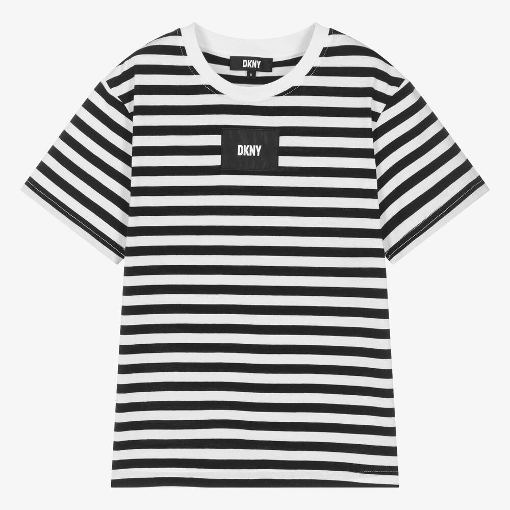 DKNY - Teen Black Striped Organic Cotton T-Shirt  | Childrensalon