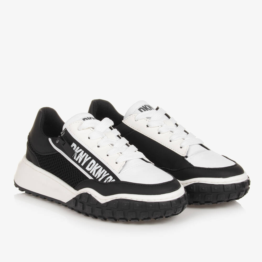 DKNY - Teen Black & White Lace-Up Trainers | Childrensalon
