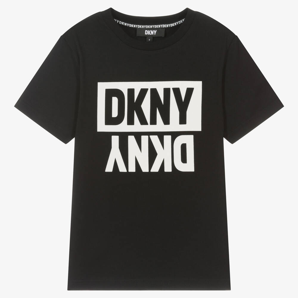 DKNY DKNY TEEN BOYS BLACK COTTON LOGO T-SHIRT