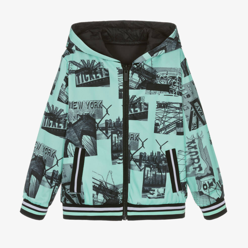 DKNY - Teen Boys Black & Green Hooded Jacket | Childrensalon