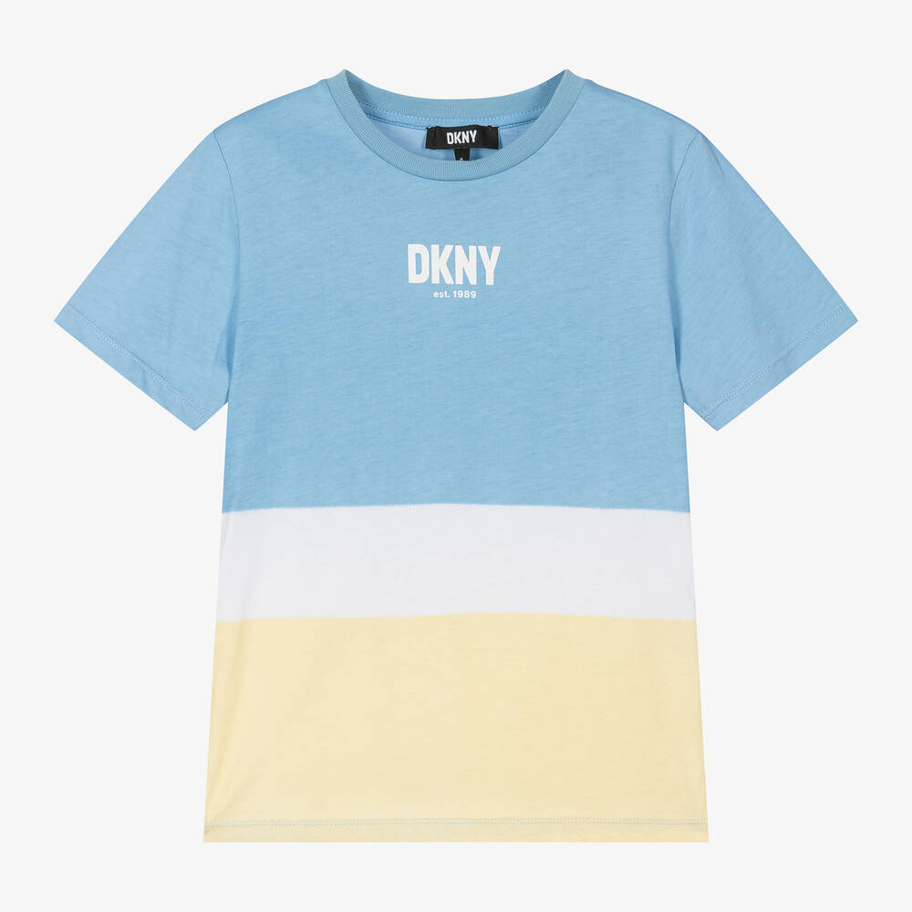 DKNY - تيشيرت قطن لون أصفر وأزرق بلوك للمراهقين | Childrensalon