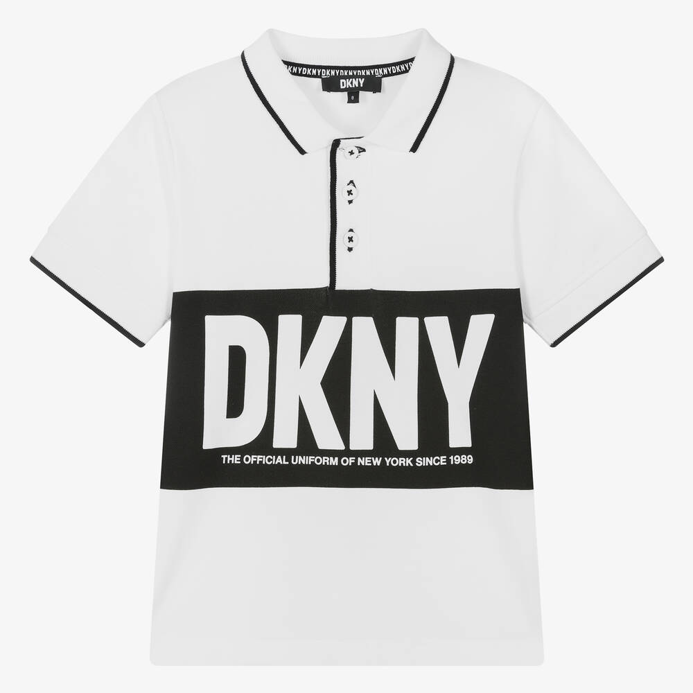 DKNY - توب بولو قطن بيكيه لون أبيض للمراهقين | Childrensalon