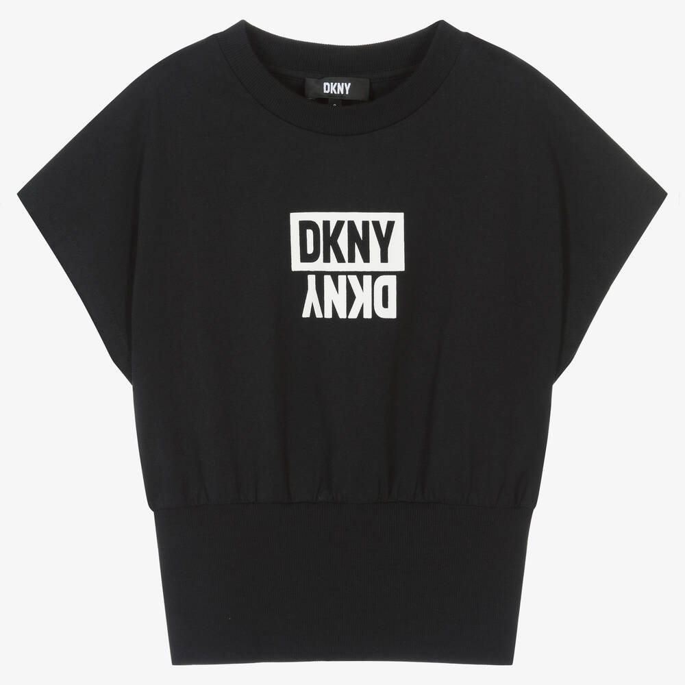 DKNY DKNY TEEN GIRLS BLACK COTTON LOGO T-SHIRT