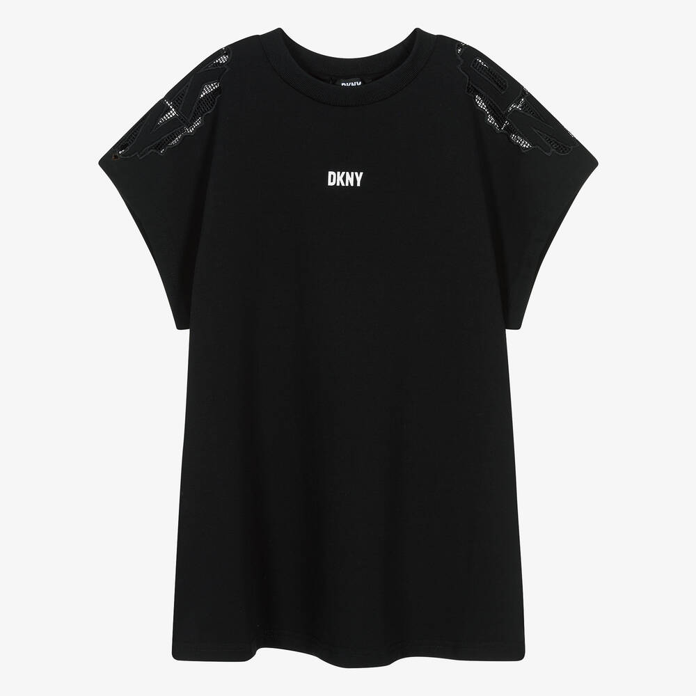 DKNY - فستان تيشيرت قطن جيرسي لون أسود للمراهقات | Childrensalon