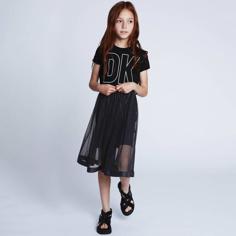 DKNY - Teen Girls Black Mesh Logo Dress | Childrensalon