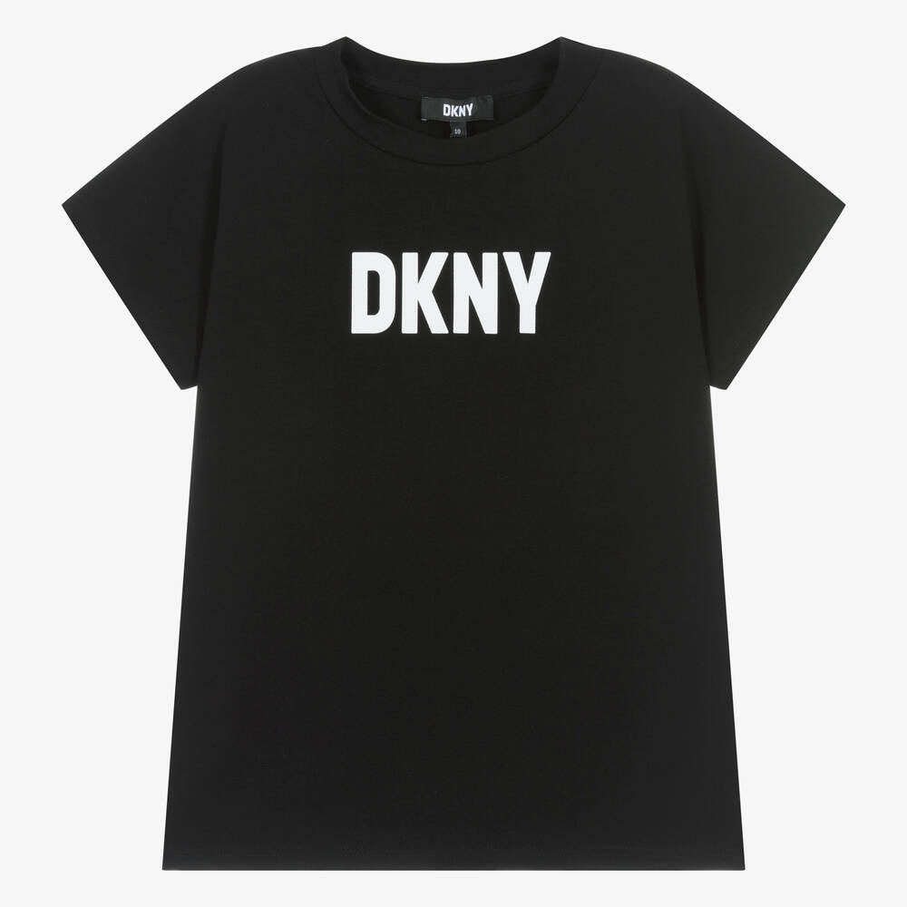 DKNY - تيشيرت قطن جيرسي عضوي لون أسود للمراهقات | Childrensalon