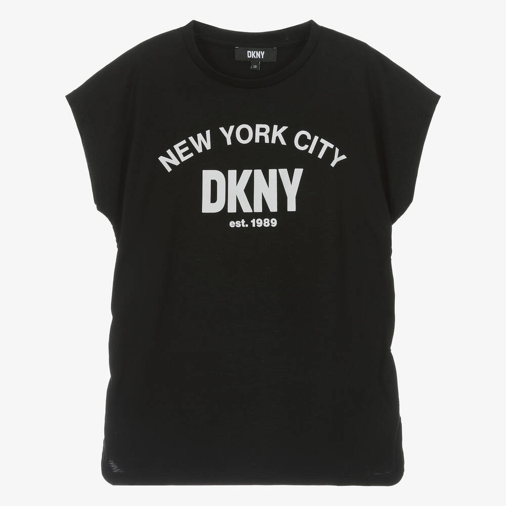 DKNY - Teen Girls Black Ruched Graphic T-Shirt | Childrensalon