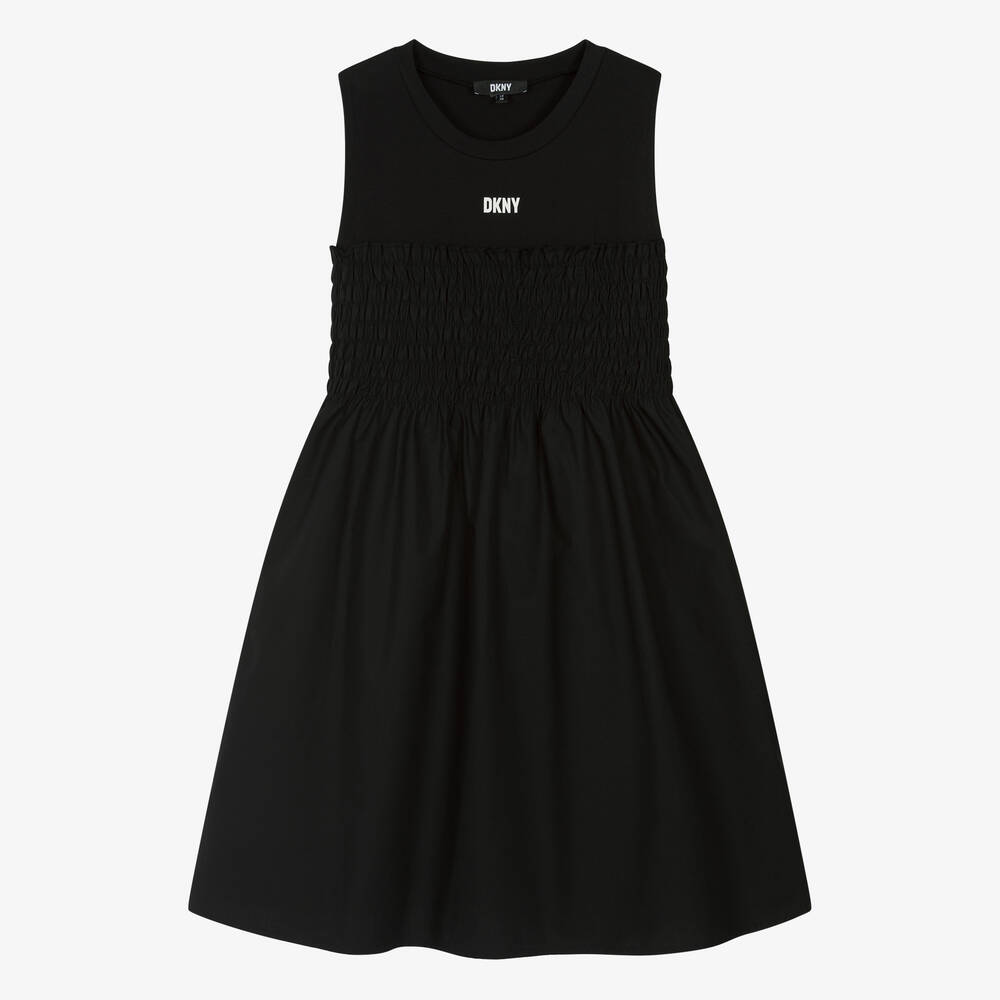 DKNY - فستان قطن بوبلين لون أسود للمراهقات | Childrensalon