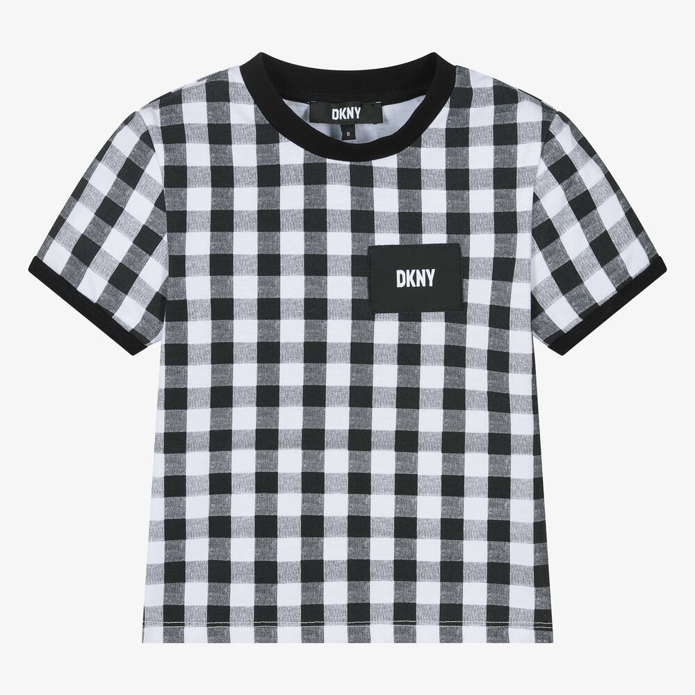DKNY - Teen Girls Black & White Gingham T-Shirt | Childrensalon