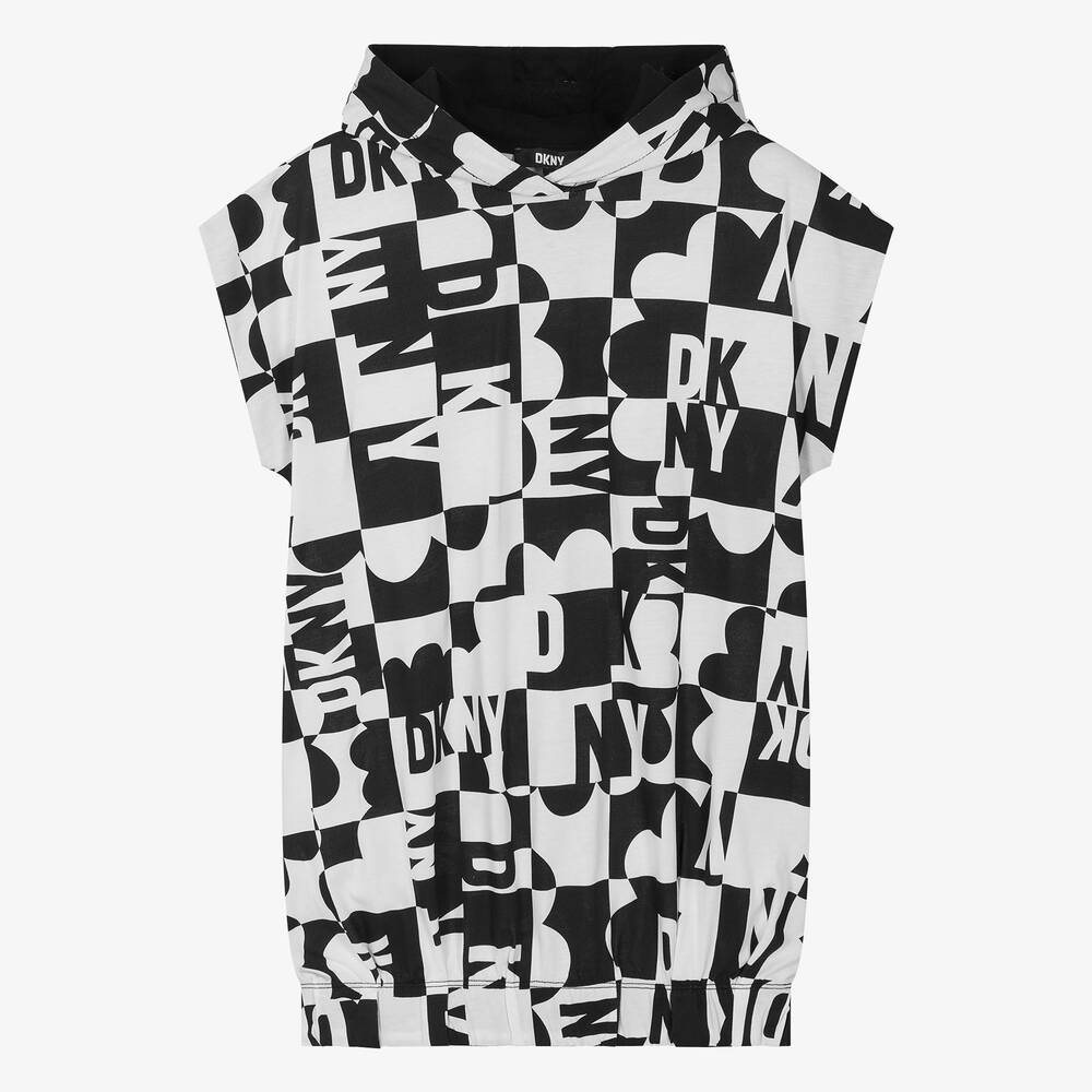 DKNY - Teen Girls Black & White Hooded Dress | Childrensalon