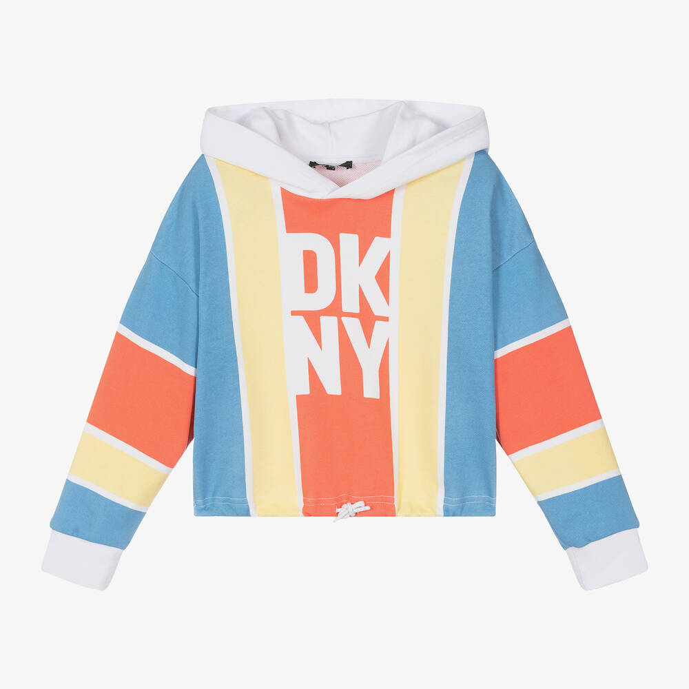 DKNY - توب هودي قطن مقلم لون أزرق وبرتقالي للمراهقات | Childrensalon