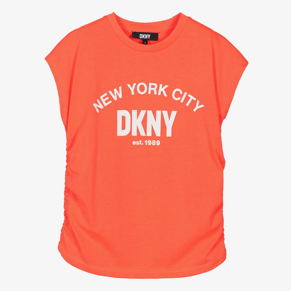 DKNY - Teen Girls Coral Pink Ruched T-Shirt | Childrensalon