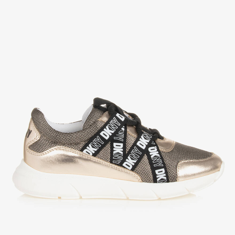 Shop Dkny Teen Girls Gold & Black Lace-up Trainers