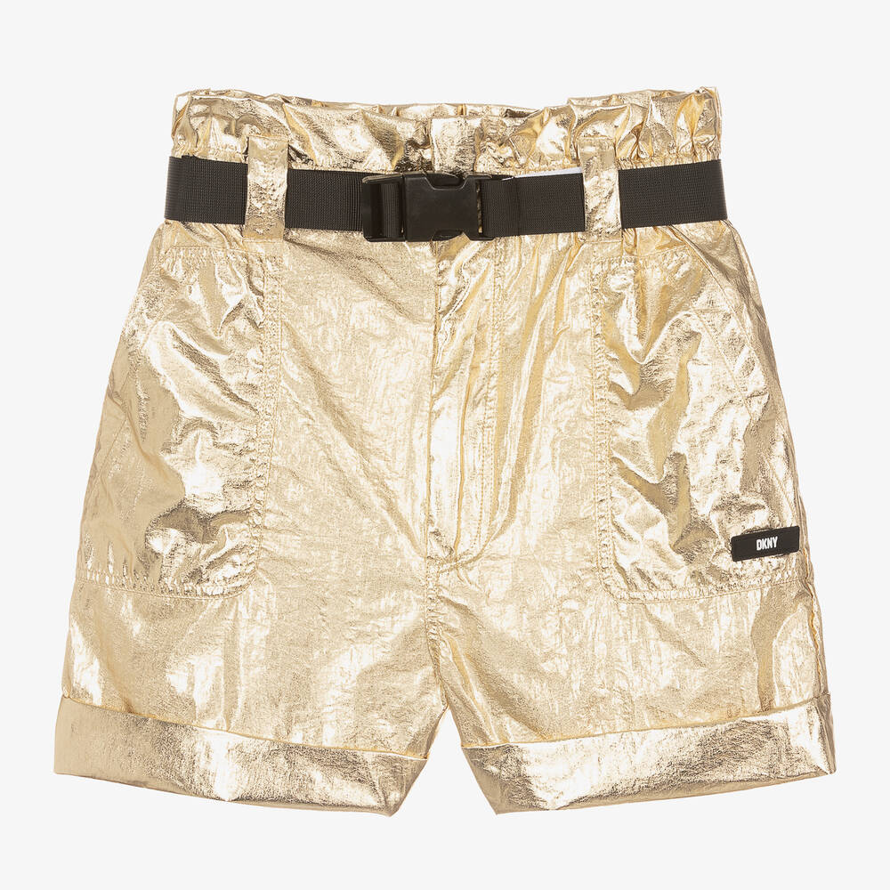 DKNY - Teen Girls Gold Paperbag Waist Shorts | Childrensalon