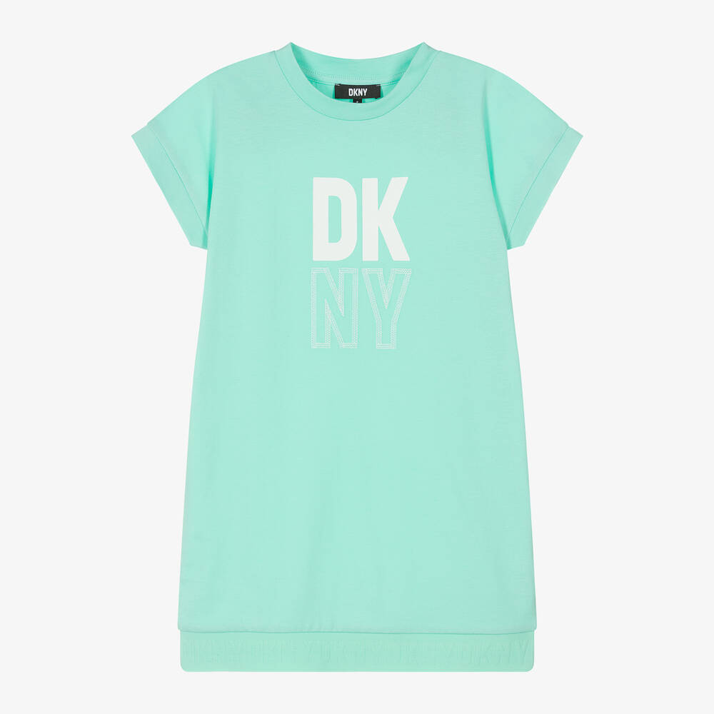 DKNY - فستان تيشيرت قطن لون أخضر للمراهقات | Childrensalon