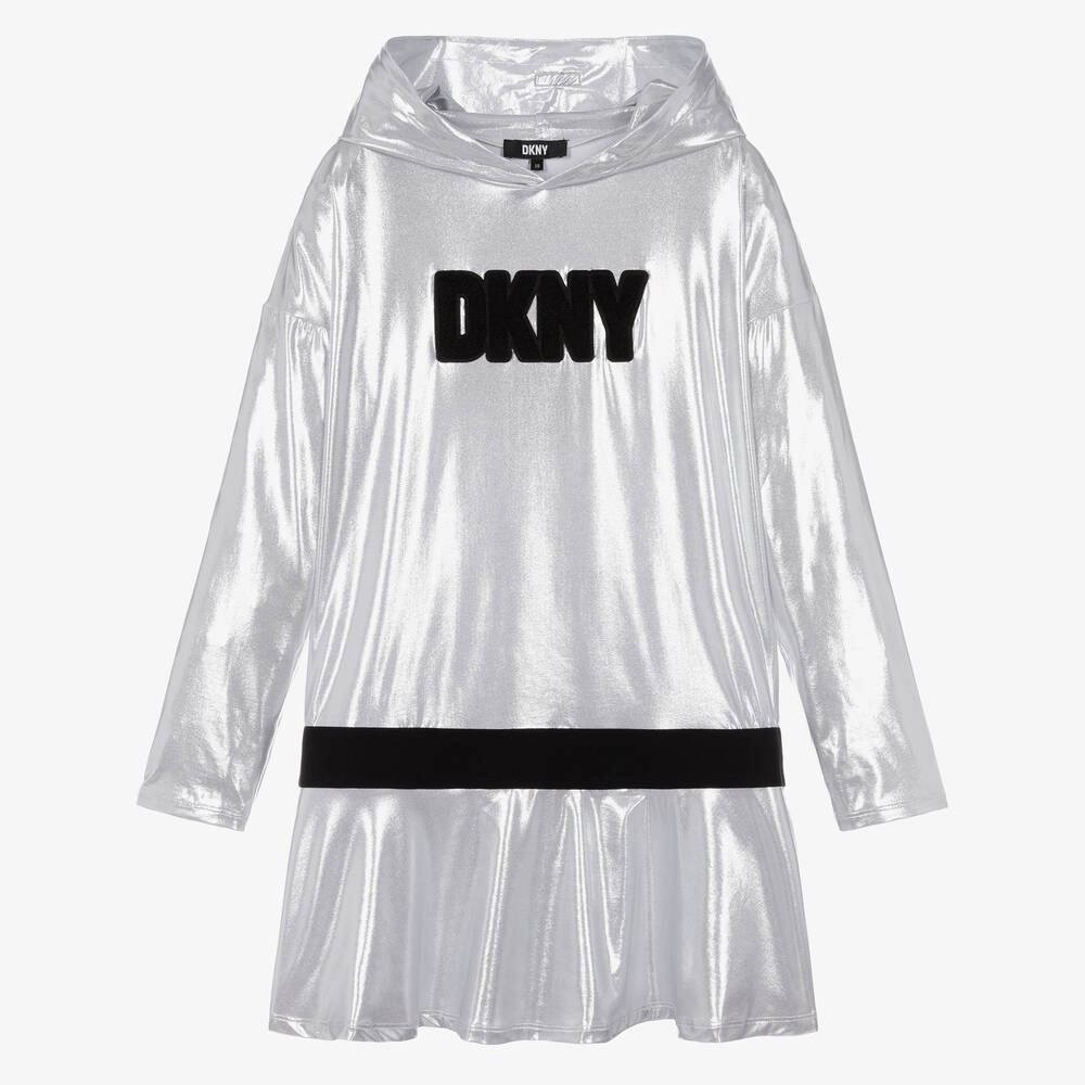 DKNY Women's T-Shirt Dress With Logo Taping, Heather Grey, Medium