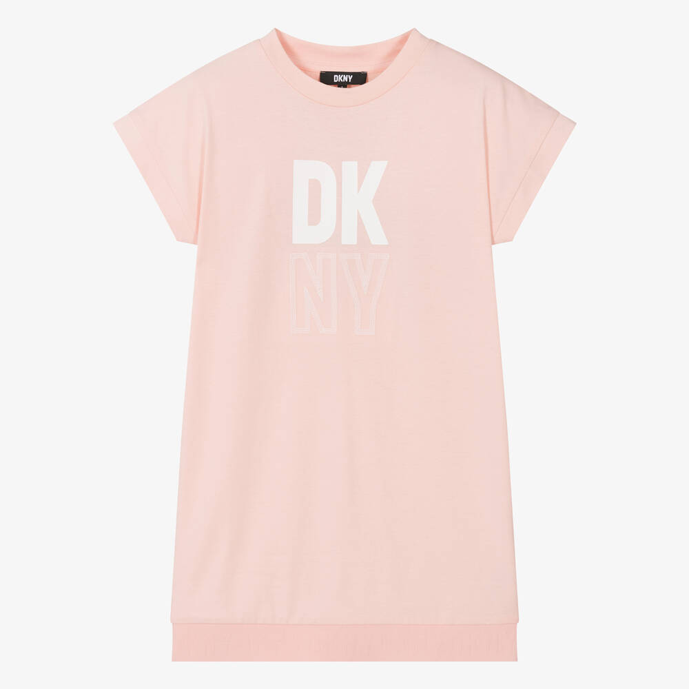 DKNY - فستان تيشيرت قطن لون زهري للمراهقات | Childrensalon