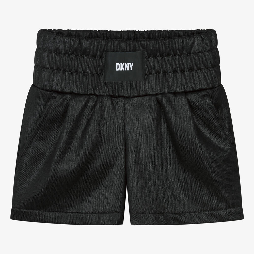 DKNY - شورت مزيج قطن لون أسود لامع للمراهقات | Childrensalon