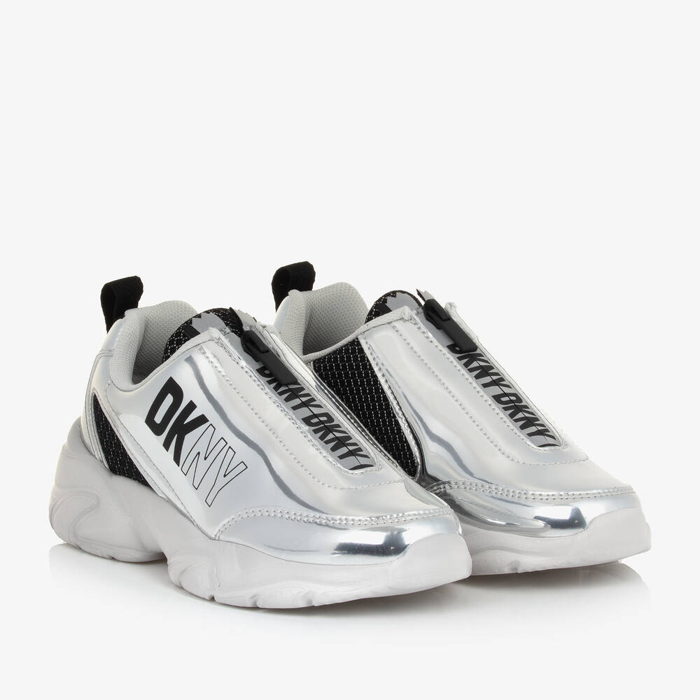 DKNY - Teen Girls Silver Faux Leather Trainers | Childrensalon