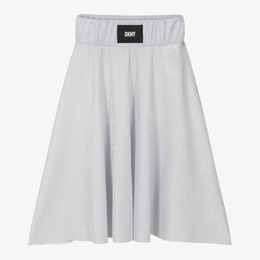 Dkny Teen Girls Silver Plissé Midi Skirt In Grey