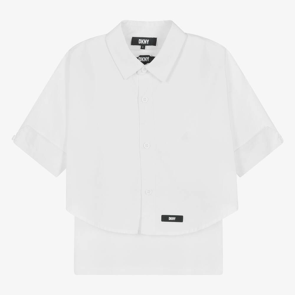 DKNY - قميص 2 في 1 قطن جيرسي لون أبيض للمراهقات | Childrensalon