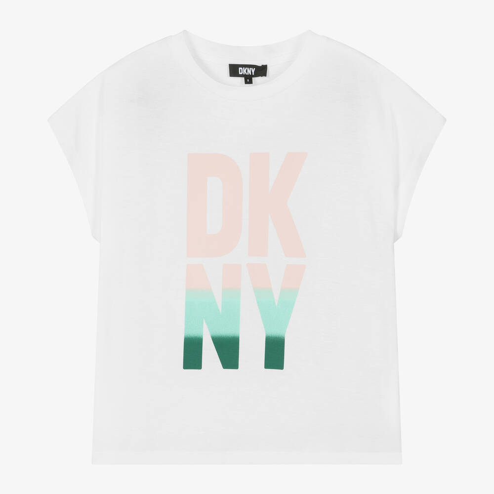 DKNY - تيشيرت قطن عضوي جيرسي لون أبيض للمراهقات | Childrensalon
