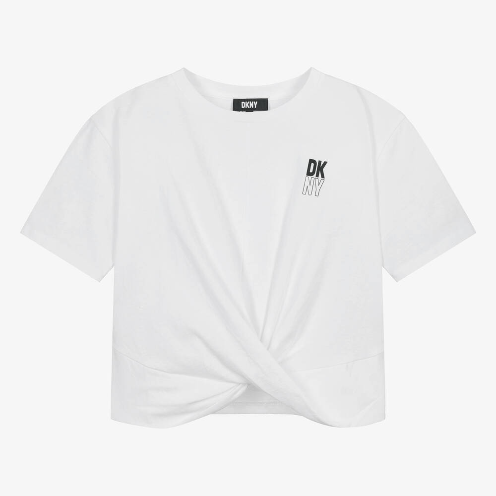 DKNY - تيشيرت قطن عضوي لون أبيض للمراهقات | Childrensalon