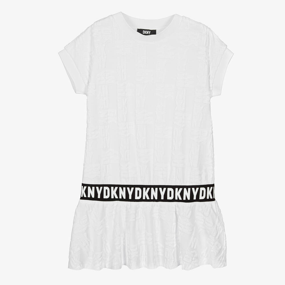 DKNY - فستان مزيج قطن لون أبيض للمراهقات | Childrensalon