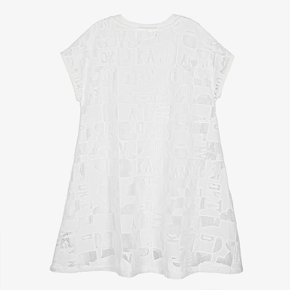 DKNY - Teen Girls White Embroidered Mesh Dress | Childrensalon
