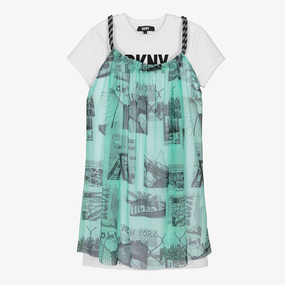DKNY - Teen Girls White & Green 2-in-1 Dress | Childrensalon