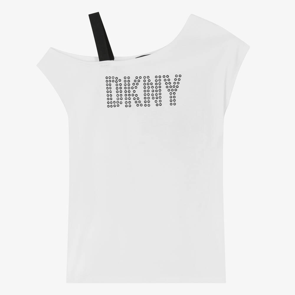 DKNY - فستان قطن عضوي لون أبيض للمراهقات | Childrensalon