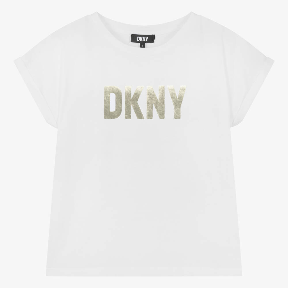 DKNY - تيشيرت قطن عضوي لون أبيض للمراهقات | Childrensalon