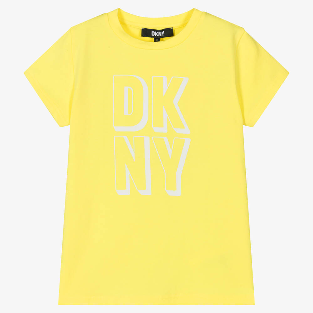 Dkny Teen Girls Yellow Logo T-shirt In Giallo Limone