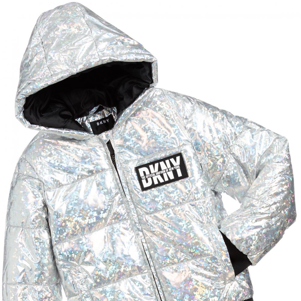 DKNY - Teen Silver Logo Puffer Jacket 