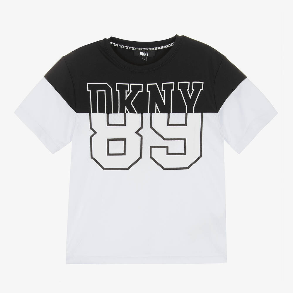 DKNY - تيشيرت شبك جيرسي لون أبيض وأسود تينز | Childrensalon