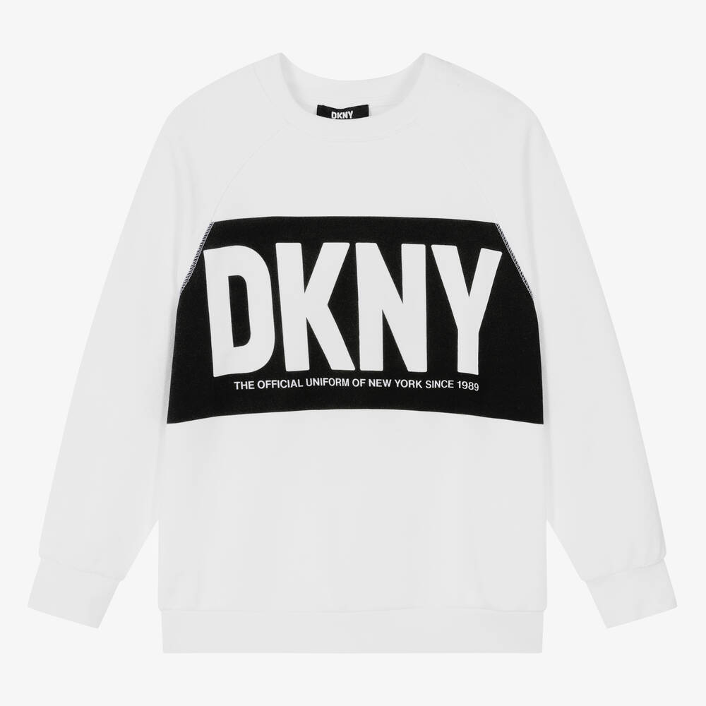 DKNY - سويتشيرت قطن جيرسي لون أبيض وأسود | Childrensalon