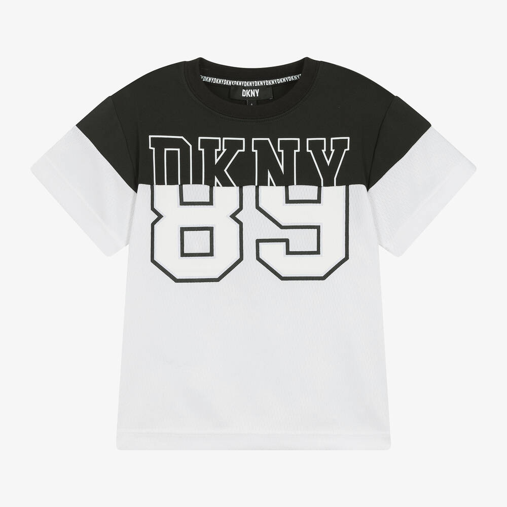 DKNY - تيشيرت بنسيج شبكي جيرسي لون أبيض وأسود | Childrensalon
