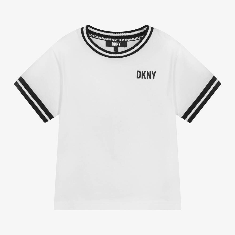 DKNY - تيشيرت قطن جيرسي عضوي لون أبيض وأسود | Childrensalon