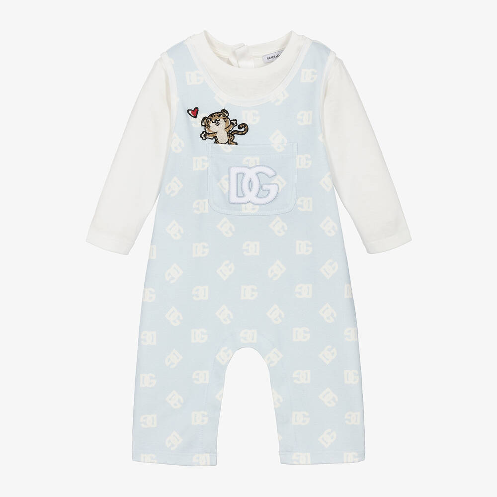 Dolce & Gabbana - Baby Boys Blue Cotton Romper | Childrensalon